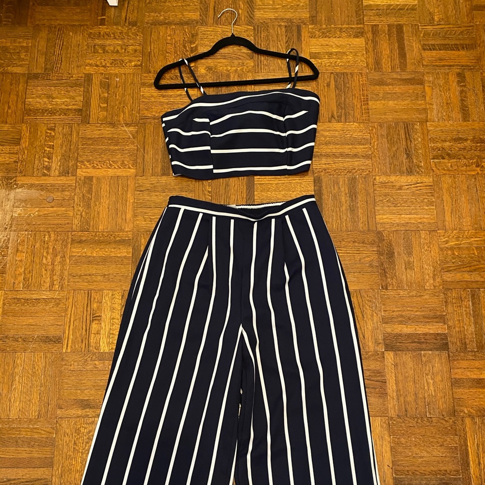 Navy white striped two piece set